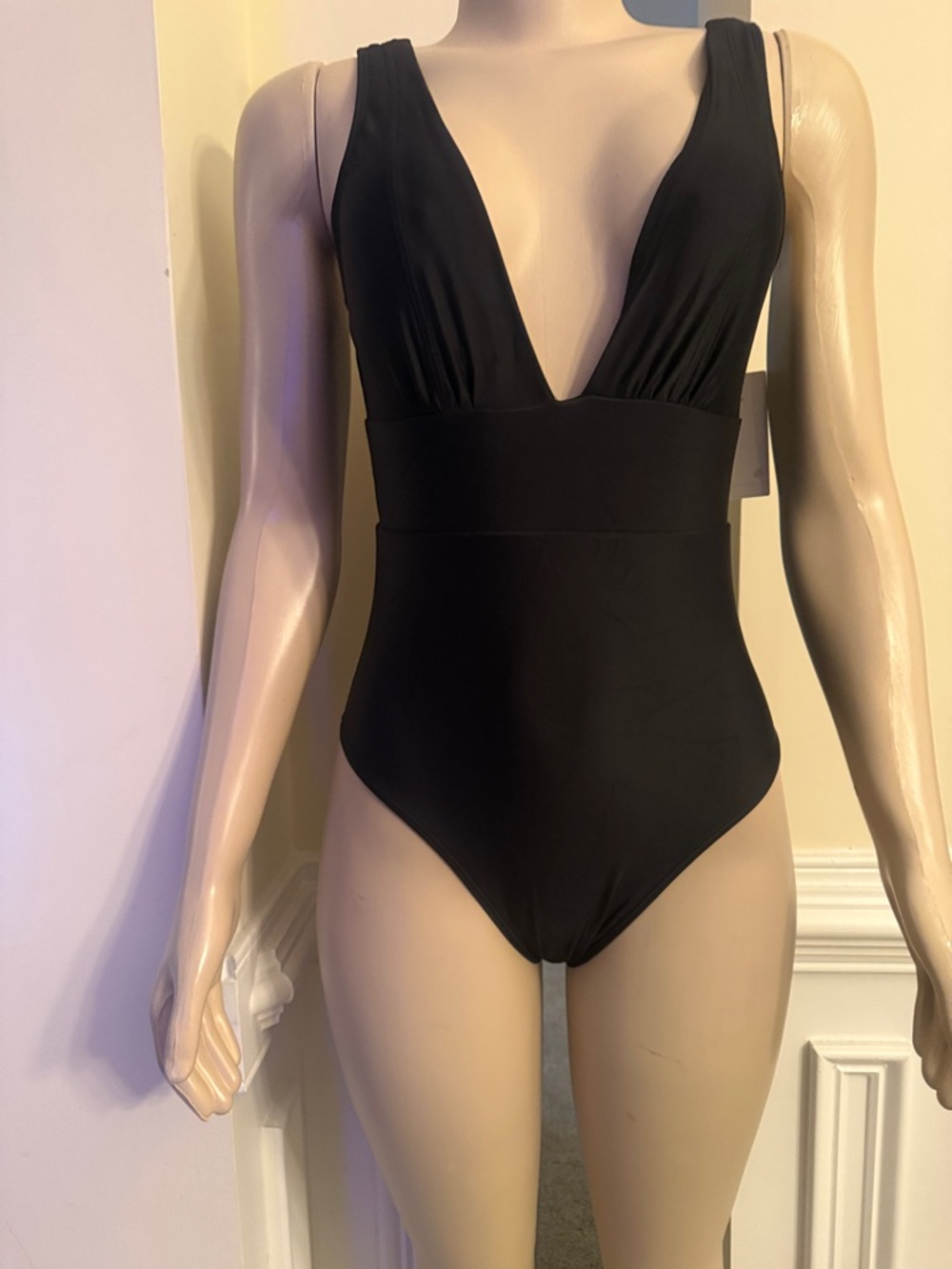 Quince Black Deep V Kids One-Piece Swimsuit